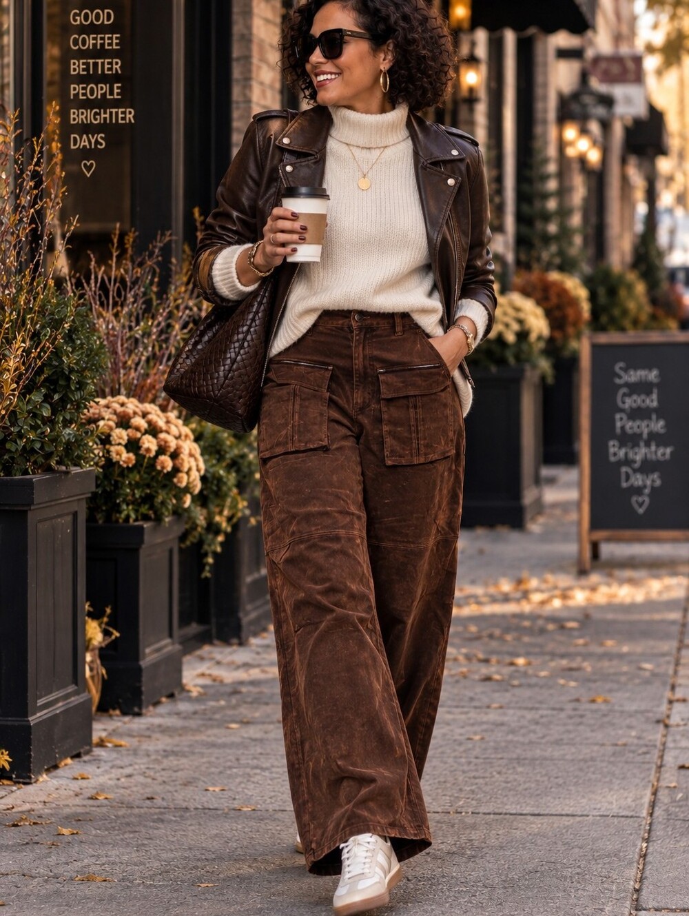 AKIRA Rustic Brown Wide-Leg Utility Pants